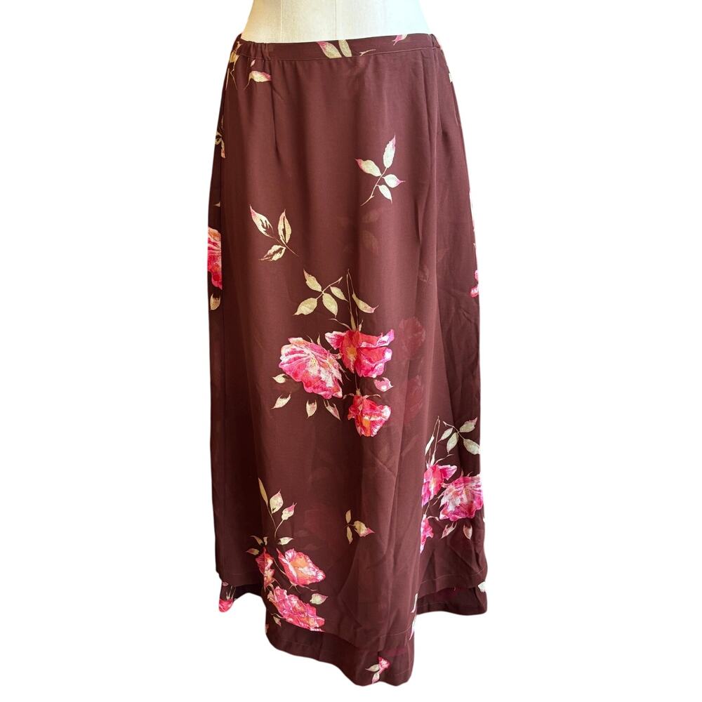 OILILY Long Tiered Skirt Brown Floral Button Details Womens 38 | 28" Waist